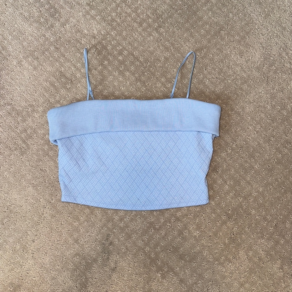 ALO Yoga Seashell Blue Fold Over Textured Tank - Size S